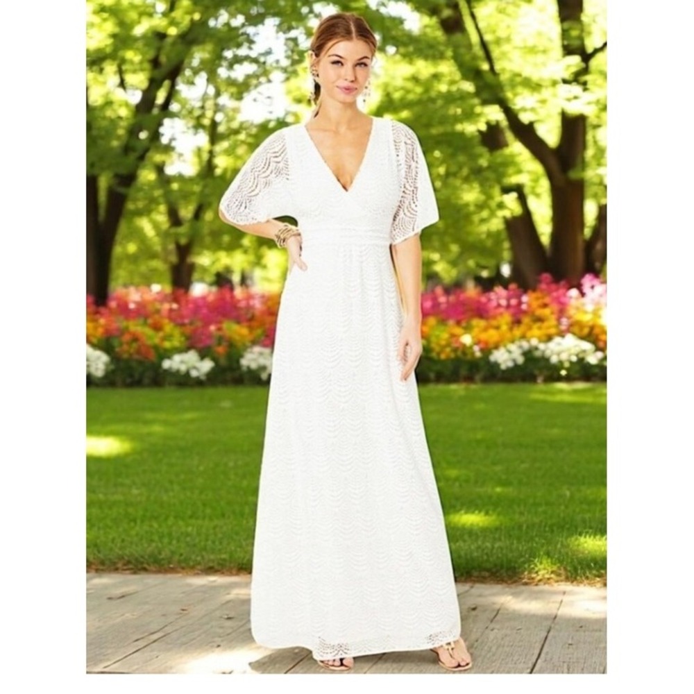 Lilly Pulitzer Parigi White Scalloped Lace Flutter Sleeve Maxi Dress Small - Picture 2 of 16